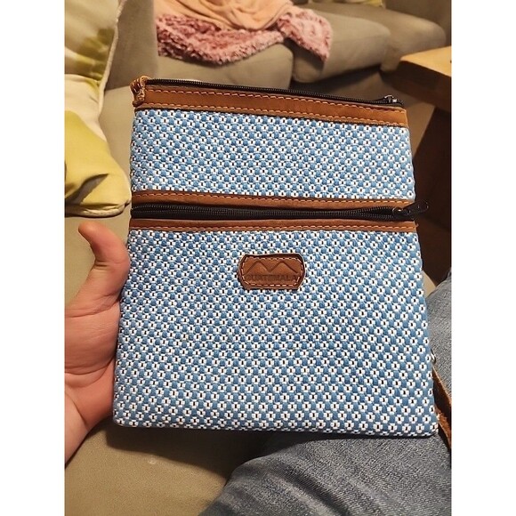 Small Cross Body Hand Made Purse from Guatemala with Leather Strap Blue - Picture 1 of 4